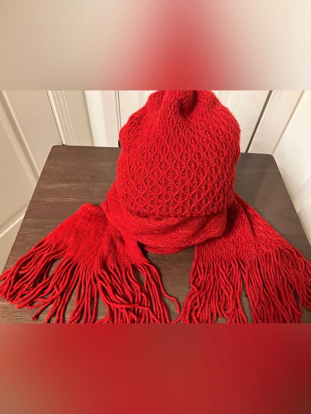 Berkshire Fashions Women’s Red Shimmer Hat & Scarf Winter Set
